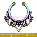 Arc en ciel Titanium plaqué laiton Tribal faux Piercing Septum